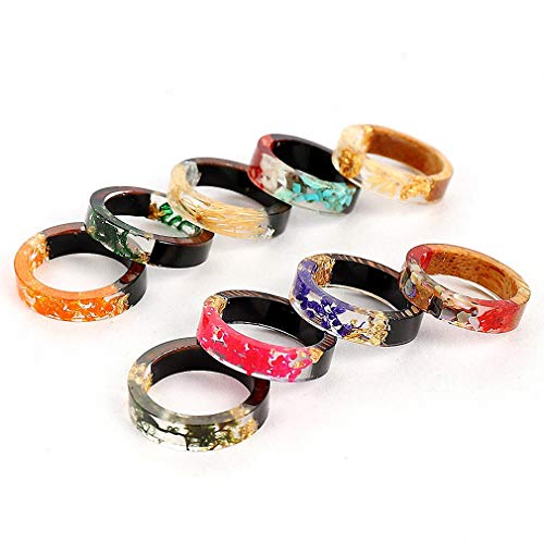 1 pc Resin Wooden Rings Vintage Clear Wood Handmade Dried Flower Epoxy Rings for Women Men Party Jewelry Gift Water Grass 8 Giwotu