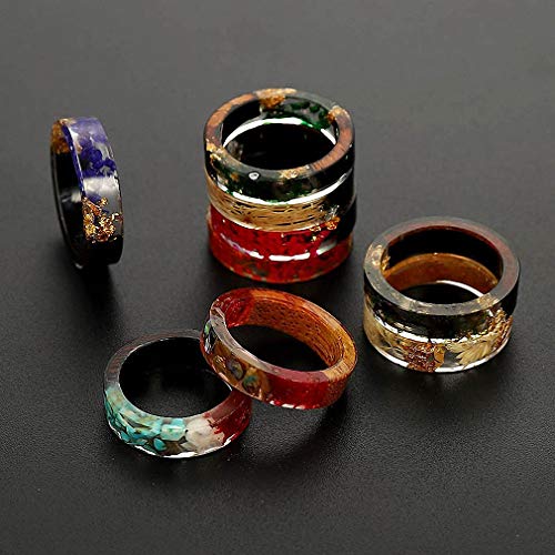 1 pc Resin Wooden Rings Vintage Clear Wood Handmade Dried Flower Epoxy Rings for Women Men Party Jewelry Gift Water Grass 8 Giwotu