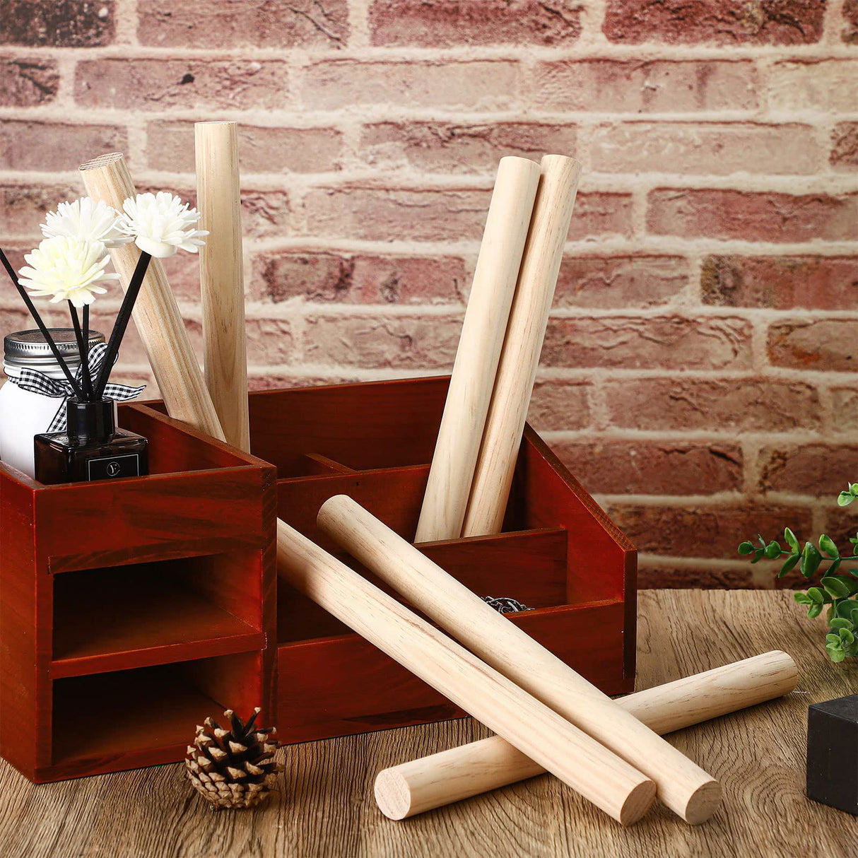 1 x 12 Inch Dowel Rods Wood Sticks Wooden Dowel Rods Round Unfinished Hardwood Sticks Wooden Dowels for Crafts DIY (6) Yulejo