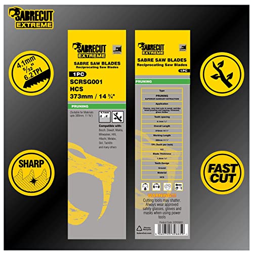 1 x SabreCut SCRSG001 14 3/4" (373mm) 6 TPI Extra Long Curved Pruning Lopping Wet Wood Dry Wood Timber & Firewood Cutting Reciprocating Sabre Saw SabreCut