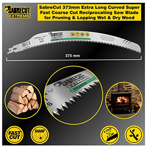 1 x SabreCut SCRSG001 14 3/4" (373mm) 6 TPI Extra Long Curved Pruning Lopping Wet Wood Dry Wood Timber & Firewood Cutting Reciprocating Sabre Saw SabreCut