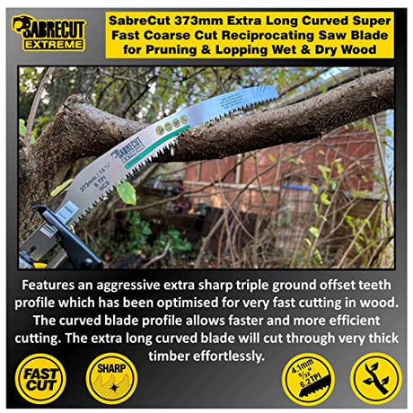1 x SabreCut SCRSG001 14 3/4" (373mm) 6 TPI Extra Long Curved Pruning Lopping Wet Wood Dry Wood Timber & Firewood Cutting Reciprocating Sabre Saw SabreCut