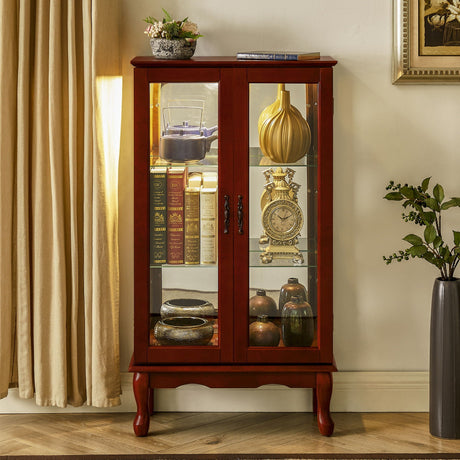 Curio Cabinet Lighted Curio Diapaly Cabinet With Adjustable Shelves And Mirrored Back Panel, Tempered Glass Doors (3 Tier), (E26 Light Bulb Not Included) HouseOfZazla