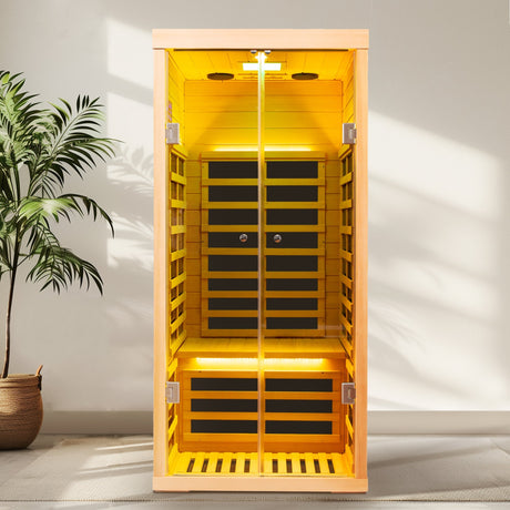 Luxury Indoor Low EMF Far Infrared Sauna Room with Hemlock Wood and Glass Double Doors HouseOfZazla