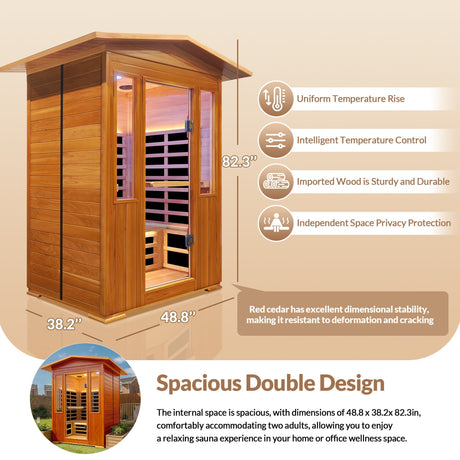Outdoor Double Red Cedar Far Infrared Sauna Room HouseOfZazla