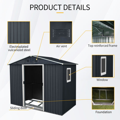 8Ft X 4Ft Outdoor Metal Storage Shed With Window And Metal Foundation For Backyard, Patio, Lawn HouseOfZazla