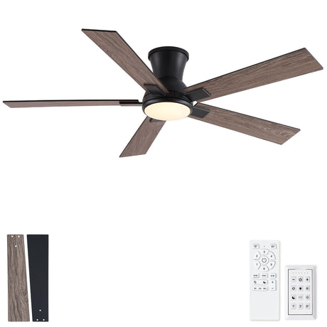 Low Profile Flush Mount Intergrated LED Ceiling Fan With Light And Reversible Quiet Motor HouseOfZazla