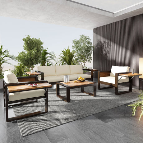 Aluminum Frame Large 4-Piece Outdoor Patio Furniture Set for 5 Person HouseOfZazla