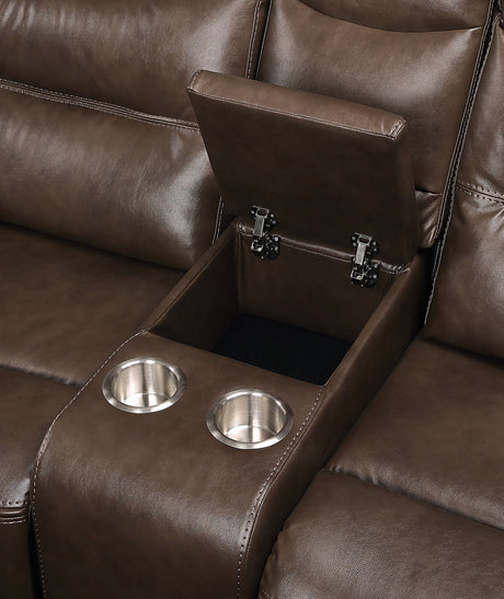 Aashi Leather Gel Match Recliner Loveseat - Brown HouseOfZazla