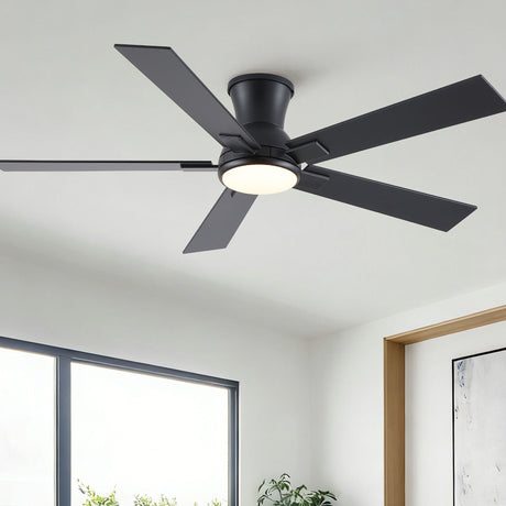 Low Profile Flush Mount Intergrated LED Ceiling Fan With Light And Reversible Quiet Motor HouseOfZazla