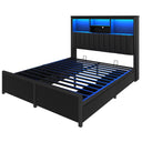 Bed Frame With High Storage Headboard, LED Light And Charging Station, 4 Storage Drawers HouseOfZazla