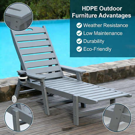 HDPE Chaise Lounge Chair Outdoor with Adjustable Backrest HouseOfZazla