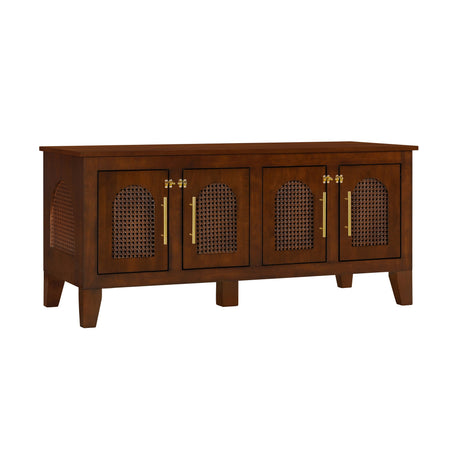 Lars Indoor Rattan Decorated Rubber Wood Dog Crate Cabinet Furniture HouseOfZazla