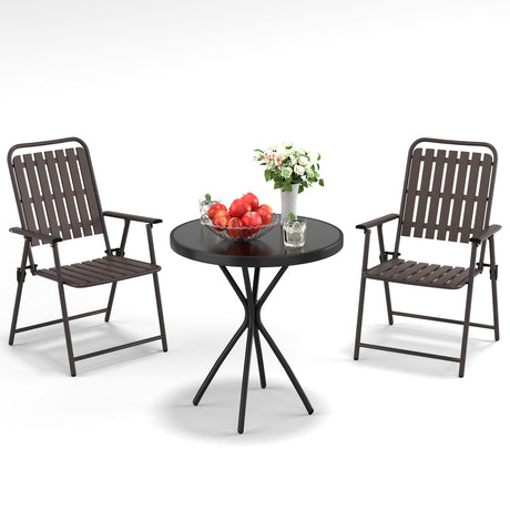 3-Piece Outdoor Patio Furniture Set with Foldable Chairs & Tempered Glass Table HouseOfZazla