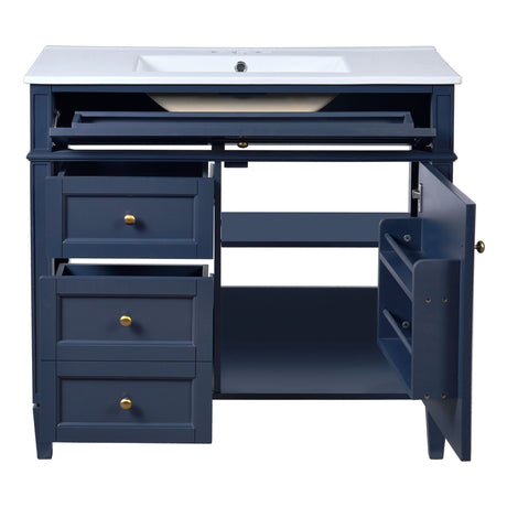 Bathroom Vanity With Top Sink, Modern Bathroom Storage Cabinet, 2 Drawers And A Tip-Out Drawer, Single Sink Bathroom Vanity - Blue HouseOfZazla