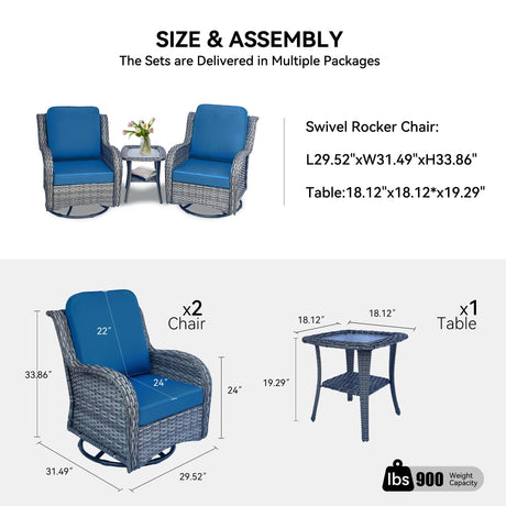Wicker Patio Furniture Set - 3 Piece Rattan Outdoor Sectional Conversation Set HouseOfZazla