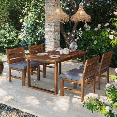 U_STYLE Farmhouse 5-Piece Outdoor Patio Dining Set with Adjustable Legs HouseOfZazla