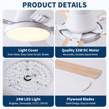 Flush Mount Ceiling Fans With LED Light And Remote Control, 5 Blades