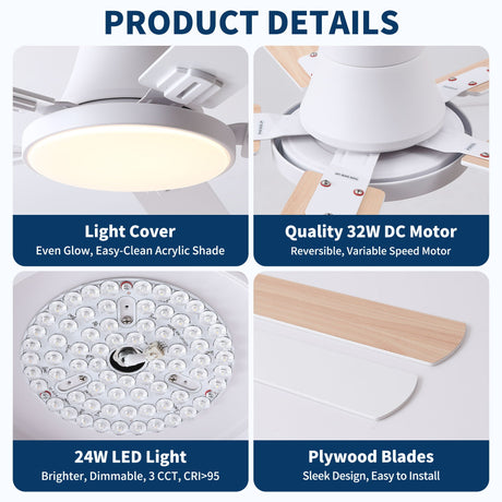 Flush Mount Ceiling Fans With LED Light And Remote Control, 5 Blades HouseOfZazla