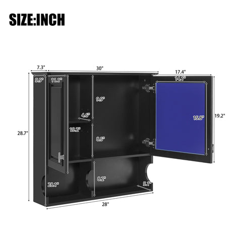 Wall Mounted Mirror Medicine Cabinet, Bathroom Storage With Doors And Open Shelves HouseOfZazla
