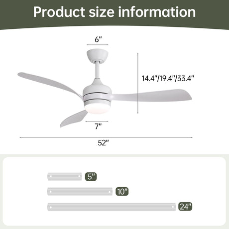 Ceiling Fan With 3 Blades, Remote Control, Reversible DC Motor, Noiseless Operation, 3 Downrods HouseOfZazla