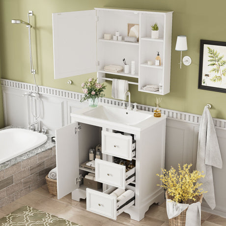 Bathroom Vanity With Sink, Modern Elegant Bathroom Storage Cabinet With 3 Drawers And Adjustable Shelves, Freestanding Vanity Set With Mirror Cabinet, Single Sink Bathroom Vanity HouseOfZazla
