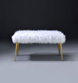 Bagley II Faux Fur Bench - White / Gold