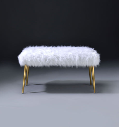 Bagley II Faux Fur Bench - White / Gold HouseOfZazla