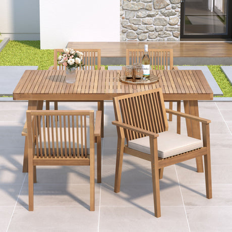 5 Piece Patio Furniture Set Acacia Wood Table And 4 Heavy Duty Cushioned Chairs HouseOfZazla