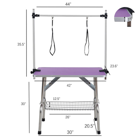 Folding Dog Pet Grooming Table Stainless Steel Frame Rubber Mat On Board With Adjustable Arm And Clamps Pet Dog Cat Grooming Table HouseOfZazla