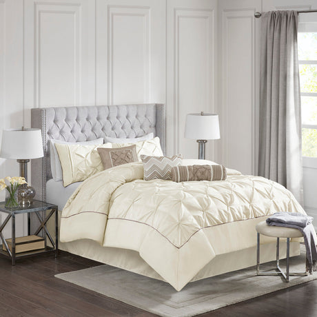 7 Piece Tufted Comforter Set Ivory Queen HouseOfZazla