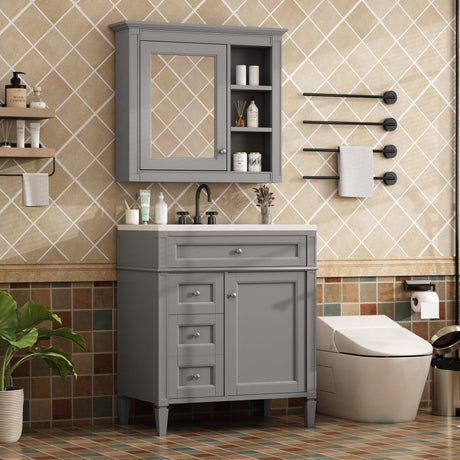 Bathroom Vanity With Medicine Cabinet, Royal Mirror Cabinet, Modern Bathroom Storage Cabinet With 2 Soft Closing Doors And 4 Drawers HouseOfZazla
