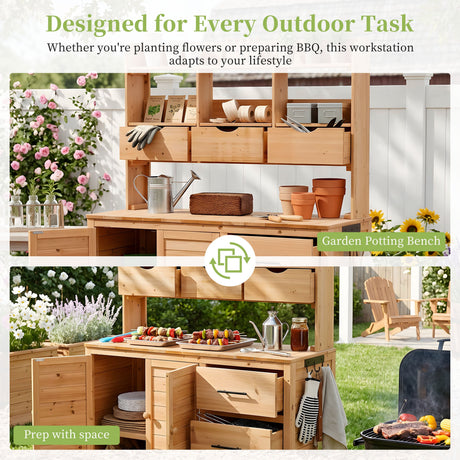 TOPMAX Farmhouse Patio Potting Bench with Storage and Workstation HouseOfZazla