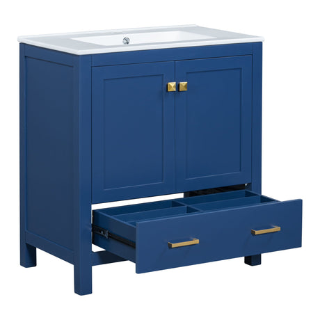 Bathroom Vanity With Single Sink, Combo Cabinet Undermount Sink, Bathroom Storage Cabinet With Two Doors And A Drawer, Soft Closing, Multifunctional Storage, Solid Wood Frame HouseOfZazla