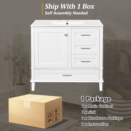 Bathroom Vanity, Modern Bathroom Cabinet With Sink Combo Set, Bathroom Storage Cabinet With A Soft Closing Door And 3 Drawers, Solid Wood Frame HouseOfZazla