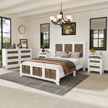 4-Pieces Bedroom Sets, Queen Size Farmhouse Platform Bed with Storage HouseOfZazla