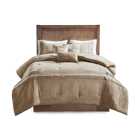 7 Piece Faux Suede Comforter Set Tan King HouseOfZazla