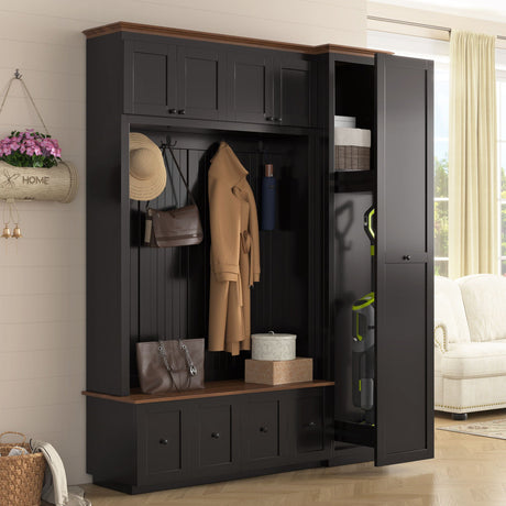 Entryway Hall Tree With Storage Bench, Coat Rack Shoe Bench With Cabinets HouseOfZazla