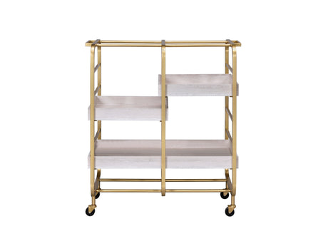 Vorrik Gold & White Washed Finish Serving Cart HouseOfZazla