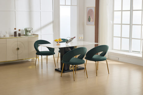 Velvet Fabric Dining Chair with Curved Backrest and Golden Metal Legs HouseOfZazla