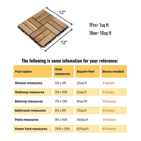 Interlocking Deck Tiles Checker Pattern, Square Acacia Hardwood Outdoor Flooring For Patio, Bancony, Pool Side HouseOfZazla