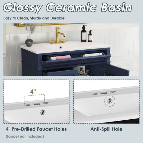 Bathroom Vanity With Top Sink, Modern Bathroom Storage Cabinet, 2 Drawers And A Tip-Out Drawer, Single Sink Bathroom Vanity - Blue HouseOfZazla