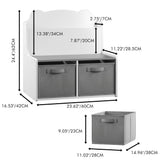 Bookshelf With Storage Bins, Bookcase With Book Display Shelf And 2 Bins, Cute Bear Shaped Backboard, Toy Organizer - White