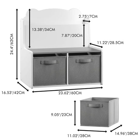 Bookshelf With Storage Bins, Bookcase With Book Display Shelf And 2 Bins, Cute Bear Shaped Backboard, Toy Organizer - White HouseOfZazla