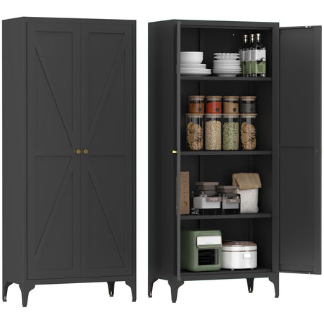 Adjustable 2 Door Kitchen Pantry Cabinet With Striped Design HouseOfZazla