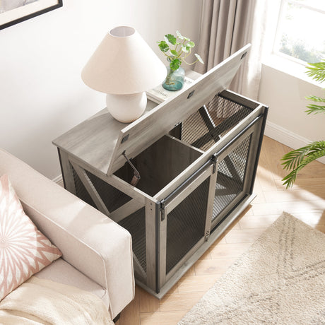 Farmhouse Dog Cage Crate Furniture with Sliding Barn Door HouseOfZazla