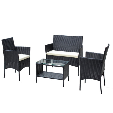 4 PC Rattan Patio Furniture Set Outdoor Cushioned Wicker Sofa HouseOfZazla
