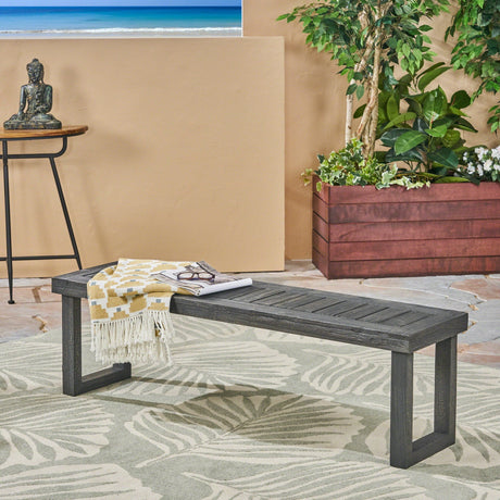 Realm - Outdoor Bench With Slat Panel Top And Base - Dark Gray HouseOfZazla