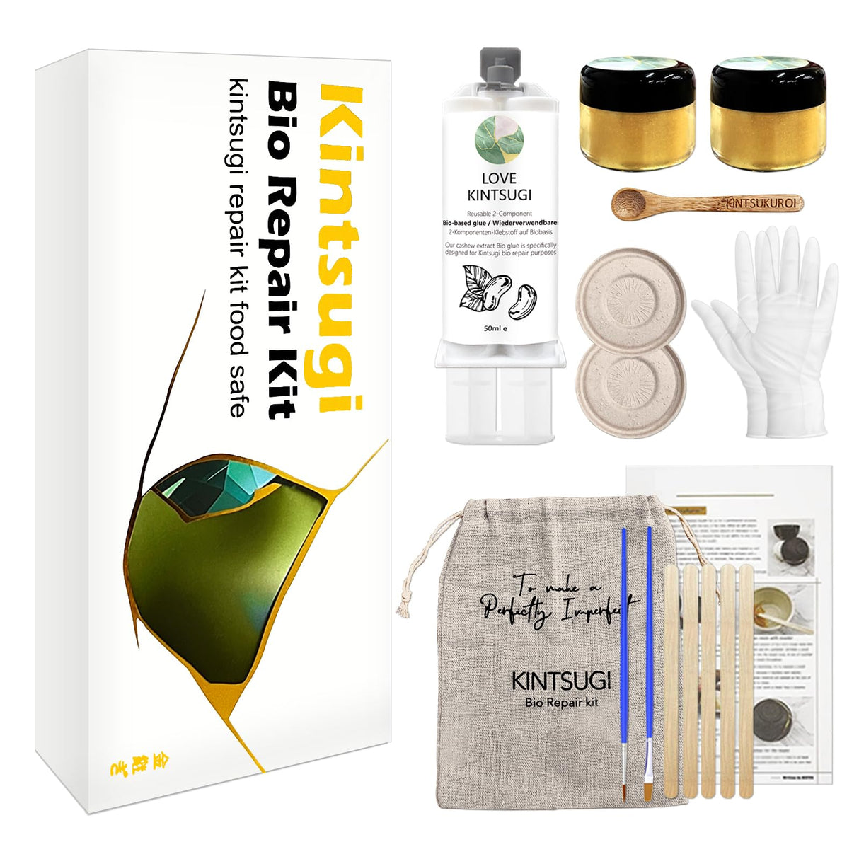 1DFAUL Bio Kintsugi Repair Kit Gold Food Safety Repair Your Meaningful Pottery, Dishwasher Safety, Perfect for Beginners, Bring Japanese Art to Your Home 1DFAUL
