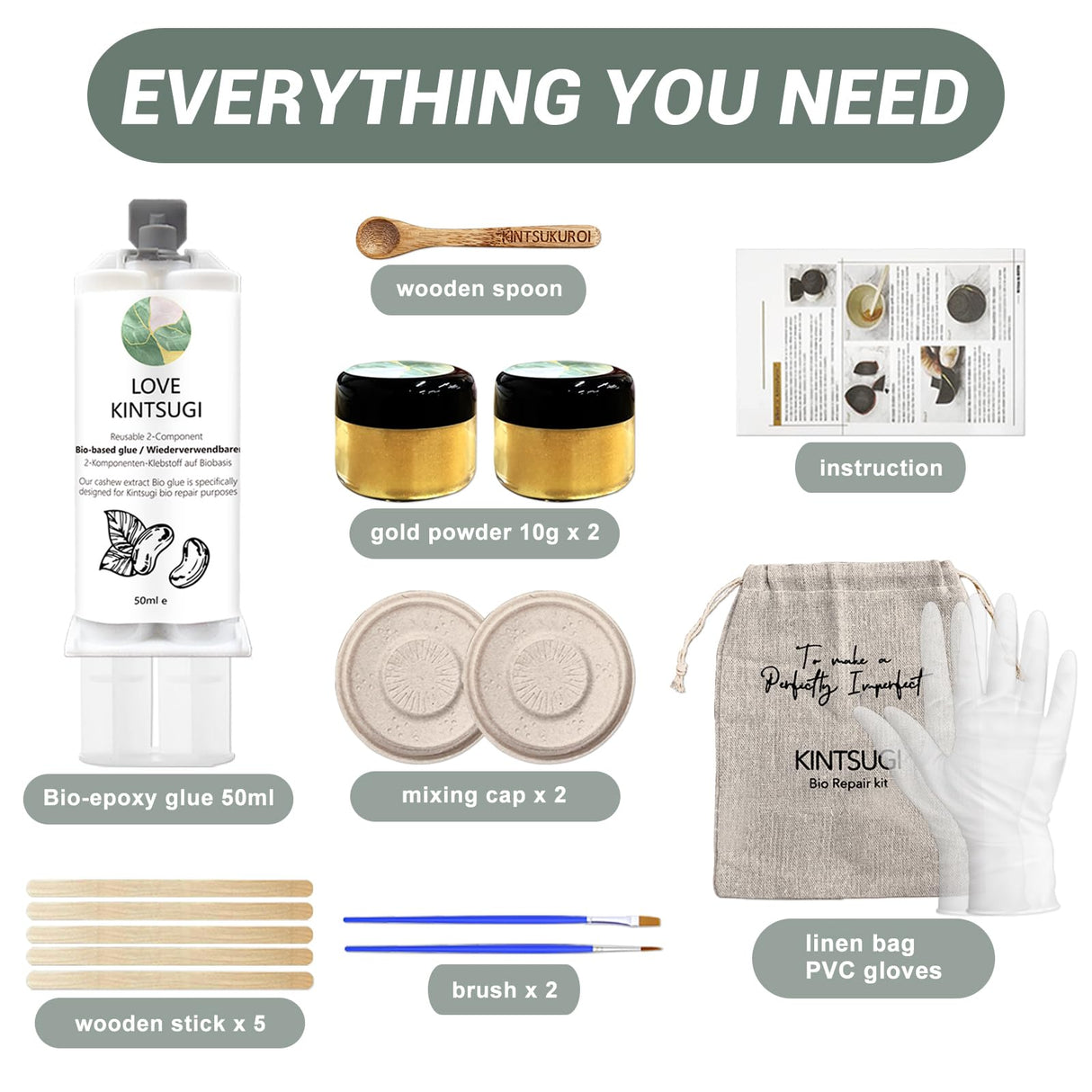 1DFAUL Bio Kintsugi Repair Kit Gold Food Safety Repair Your Meaningful Pottery, Dishwasher Safety, Perfect for Beginners, Bring Japanese Art to Your Home 1DFAUL